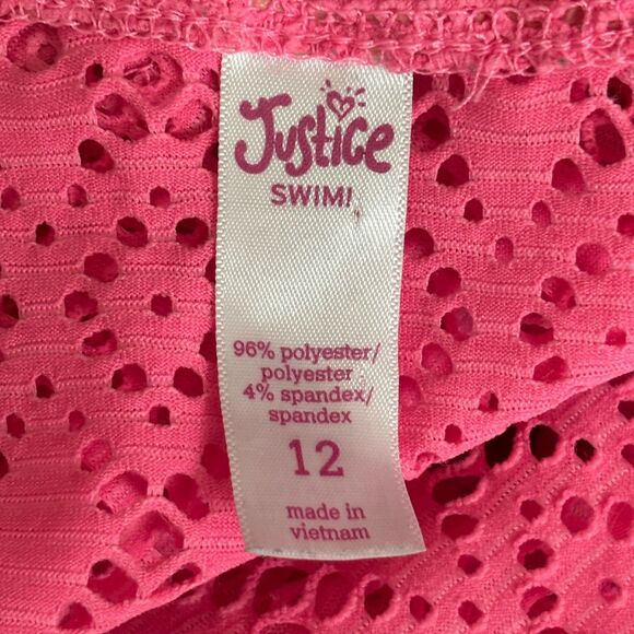 Justice Swim Hot Pink Ruffle Lace Swimsuit Cover up Elastic Tie Girl's 12 #M - Picture 3 of 6